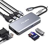 USB C Hub, Type C Adapter, FALWEDI 10-in-1 Dongle with Ethernet, 4K@30Hz HDMI, VGA, 3 USB3.0, SD/TF Card Reader, Mic/Audio, USB-C PD 3.0, Compatible for MacBook Air Pro and Other Type C Laptops