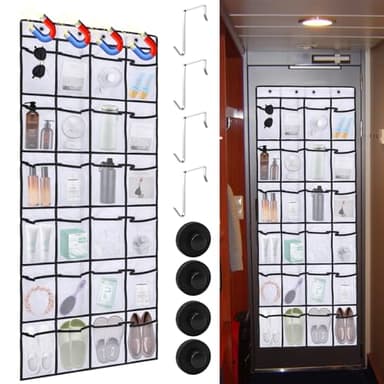 CTTZCKJ Over The Door Organizer For Cruise Ships|Magnetic Door Organizers with 24-Pocket for Cruise Ship|55"x21"|Cruise Over the Door Organizer,Magnetic Shoe Rack for Cruise,Behind-Door Storage