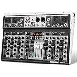 8 Channel Audio Mixer DJ Mixer Sound Board Console 16 Dsp USB Audio Interface MP3 Input +48V Phantom Bluetooth Studio Mixer Audio For Karaoke Streaming Recording