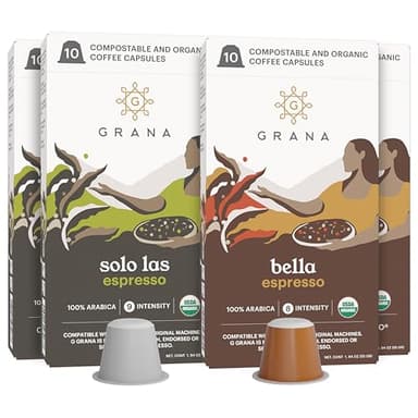 G GRANA Coffee Pods, Compatible with Nespresso OriginalLine, 40 Count, Medium and Dark Roast, USDA Organic 100% Arabica Single Source Specialty Coffee, Compostable Single Serve Capsules