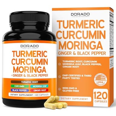 Turmeric Curcumin Supplement with Black Pepper, Ginger, Moringa (10:1 Equivalent 3000 mg Per Serving, Made with 95% Curcuminoids) Third Party Tested, Non-GMO, Gluten Free - USA Made - (120 Capsules)