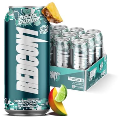 REDCON1 Energy High Performance Drink, Baja Bomb - Zero Sugar Energy Drink with Alpha GPC Nootropic - 200mg of Natural Caffeine from Green Coffee Beans - Vitamin B6, B12 & B5 to Boost Mood (12 ct)