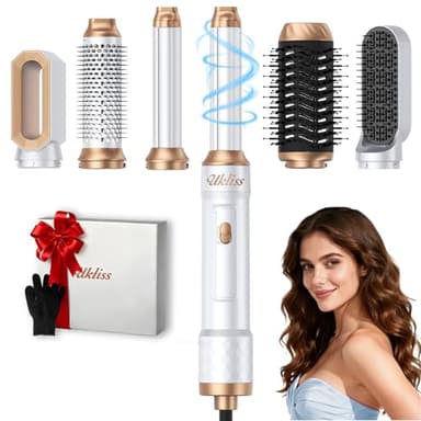 Ukliss Hair Dryer Brush 6 in 1 & Blow Dryer Brush | Controlled Airflow for Effortless Auto-Wrap Curls & Frizz-Free Shine, Salon Styling at Home for All Hair Types with ALCI Plug