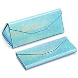 Fozono Foldable Triangle Eyeglasses Sunglasses Case Leather Magnetic Folding Glasses Hard Case For Women(blue)
