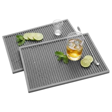 ZJWZLG Bar Mat - 18"X12"(2 Pcs) Rubber Bar Mats for Countertop & Dish Drying, Non-slip Bartender Mat with Airflow Design for Home Bar, Cocktail Set, Kitchen & Outdoor Use (Gray)