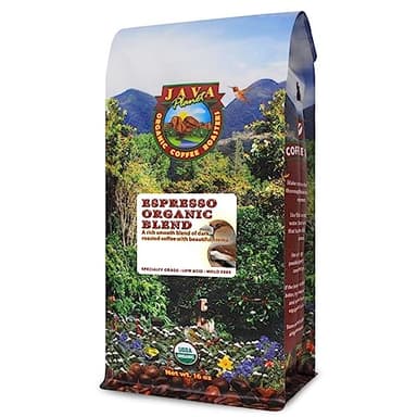 Low Acid Organic Coffee – Whole Bean, Mold-Free & Stomach Friendly by Java Planet, Espresso Blend Coffee, Dark Roast, Smooth Full Flavored, 1LB Bag