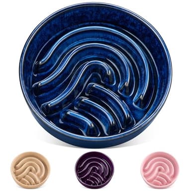 vancasso Slow Feeder Dog Bowl, 3 Cup Ceramic Slow Feeding Food Dish for Large Breed, Puzzle Dog Food Bowl for Fast Eater, Blue