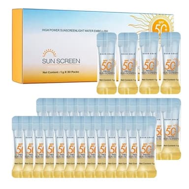 30PCS Travel-Size SPF 50+ PA++++ Mini Sunscreen – Lightweight, Non-Greasy, Water-Resistant Bulk Sunblock for Face & Body, Perfect Vacation Essentials & Party Favors
