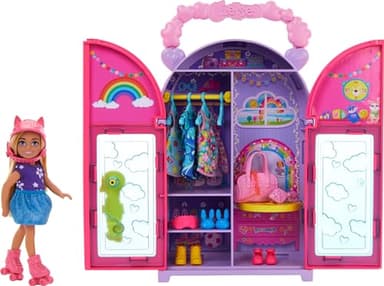 Barbie Chelsea Doll & Closet Toy Playset with 15 Pieces Clothes & Accessories Included, Foldable Set for On-The-Go Play & Storage