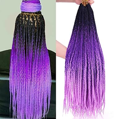 Purple Crochet Box Braids Pre Looped Box Braids Crochet Hair for Black Women 3X Goddess Braid Crochet Hair 6 Packs 24 Inch Knotless Straight Braiding Hair Extensions(T1/Purple/Light Purple#)