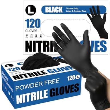 Fixwal Black Disposable Nitrile Gloves, 4 Mil, 120 Count, Cleaning Service Gloves, Latex Free, Powder Free, Disposable Gloves for Cooking, Cleaning