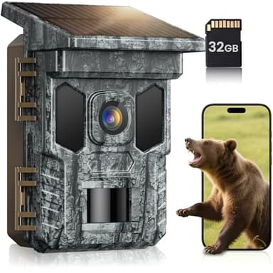 VIDVIS WiFi Solar Trail Camera, Rechargeable 4K 64MP Trail Cam with Night Vision Motion Activated Waterproof IP66, 0.1s Trigger Game Cam with 850nm Low Glow Infrared LEDs, 32GB SD Card