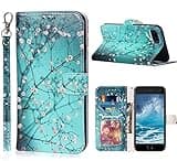 JanCalm for iPhone 8/7 Plus Wallet Case,for iPhone 6/6S Plus Case,Pattern Premium PU Leather [Wrist Strap] [Card Holder/Cash Slots] Stand Feature Flip Cover (Plum Blossom)