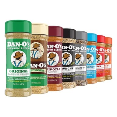 Dan-O's 8 Bottle Seasoning Set, Extra-Small Bottles, 8 Pack, Includes Original, Spicy, Chipotle, Crunchy, Cheesoning, Preem-O, SEA-soning and Tac-O Seasonings, Sugar Free, Zero Calorie, Seasoning Kit