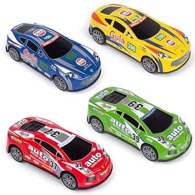 7 Inch Friction Powered Car Toys Set 4 Pack Push and Go Pull Back Race Trucks Toy Cars for Toddlers 3 4 5 6 Year Old Boys Girls Kids Birthday Gifts