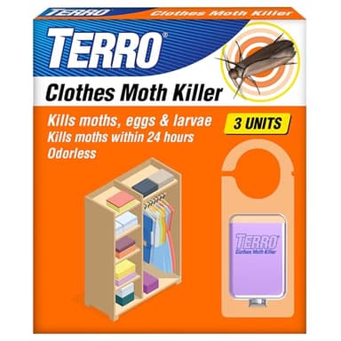 TERRO Clothes Moth Killer – T2903 3 Pack | Kills Adult Clothes Moths, Larvae and Moth Eggs | No Moth Balls Odor