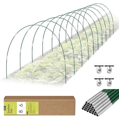 60 PCS Garden Hoops for Raised Beds, Rifny 10 Sets Greenhouse Hoops Kit of 8 FT Long Grow Tunnel, Rust-Free Fiberglass Garden Support Poles for Insect Mesh Netting Freeze Plant Cover (Green)