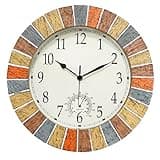 UMEXUS Indoor Outdoor Clock and Thermometer, 13 Inch Large Waterproof Weatherproof Wall Clocks, Retro Silent Non-Ticking Battery Operated Decor for Garden Kitchen Bathroom