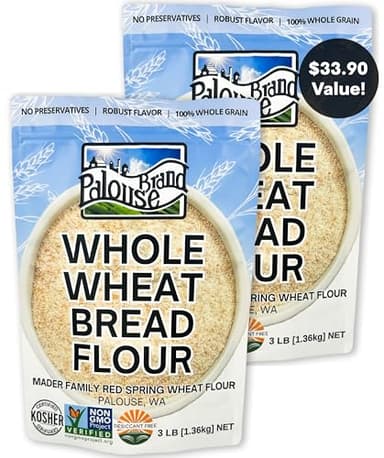 Palouse Brand Certified Glyphosate Residue Free Whole Wheat Bread Flour | 6 LBS (2-3 lb bags) | Small Batch Stone Ground | Non-GMO | 100% Non-Irradiated | Kosher |