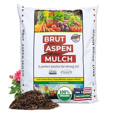 Brut Organic Aspen Mulch – 10 Quarts, Natural Moisture Retainer & Root Protector – Odor-Free, Nutrient-Rich Bark Mulch for Landscaping, Garden Beds & Potted Plants