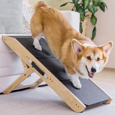 Dog ramp for Couch – Non-Slip, Sturdy Build Foldable Dog ramp – Supports up to 200lbs – Adjustable 7'' to 20'' – Landing Platform Seamlessly Connects – Birchwood Pet Ramp for Small Dogs – Natural