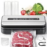 Liquid Vacuum Sealer Machine for Food, Concealed Handle 90Kpa Powerful Vacuum Sealing for Liquid/Dry/Moist Saver, Double Heat Seal, Built-in Cutter/Bag Storage & Removable Drip Tray | 2 Bag Rolls