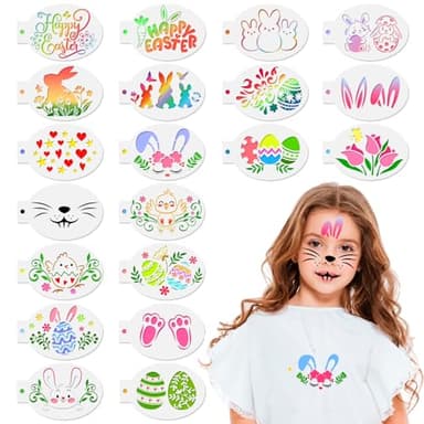 HOWAF 20pcs Easter Face Paint Stencils, Easter Bunny Face Painting Stencils Body Painting Stencils, Spring Flower Easter Egg Bunny Footprint Painting Templates for Easter Party Decor Makeup Supplies