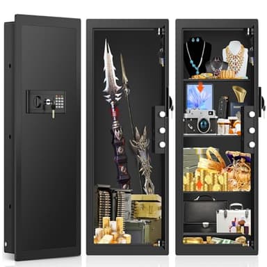 39.4" Tall Fireproof Wall Safes Between the Studs 16" Center, Hidden In Wall Safe with Electronic Keypad, 3 Removable Shelf & Silent Mode, Heavy Duty Wall Mount Safe for Cash Jewelry Passport Document