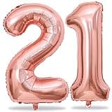 Rose Gold 21st Birthday Balloons for Her, 40In Rose Gold Mylar Foil Number 21 Balloons for Girls, Birthday Party Balloons Numbers 2 and 1 for Women 12th 21st Anniversary Decorations Supplies