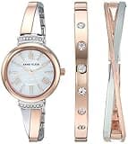Anne Klein Women's AK/2245RTST Premium Crystal Accented Rose Gold-Tone and Silver-Tone Bangle Watch and Bracelet Set