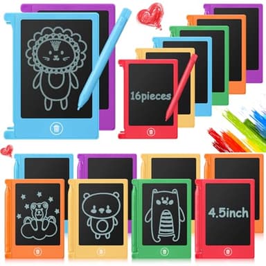 Nezyo 16 Pieces 4.5 Inch Mini LCD Writing Tablet for Kids Electronic Doodle Board Colorful Drawing Tablet Bulk Erasable Writing Pad Reusable Learning Gift for Girls Boys Party Favor (6 Colors)