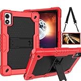 Doemoil Case for Vortex BTAB10/Vortex CMG10110.1 inch Tablet Hybrid Shockproof Firendly Case Built in Kickstand Shoulder Strap for Vortex BTAB 10/Vortex CMG101 10.1 inch Tablet (Red/Black)
