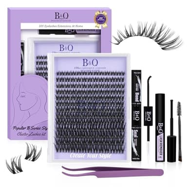 B&Q Flora Lash Clusters Kit Flaunt Lash Clusters D-Curl Cluster Eyelash Extensions Kit Lengthlock Eyelash Cluster 8-18mix Wet Look Eyelashes Clusters Wispy DIY Eyelash Extension Kit (Flaunt B0X Kit)