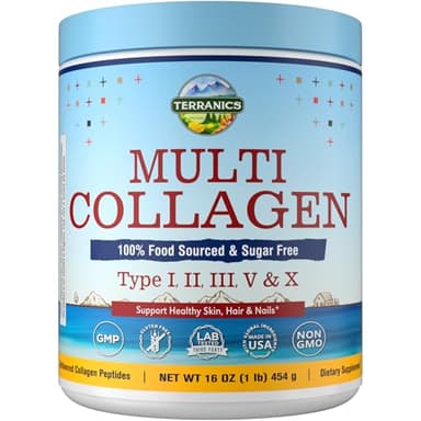 Terranics Multi Collagen Peptides Powder, Type I II III V X Hydrolyzed Collagen for Women+Men, Collagen Supplements, Fast Dissolve, Unflavored Colageno, No Sugar, Keto, 16oz