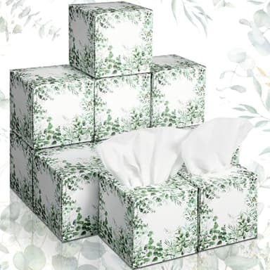 Fourluoo 12 Pack Fall Eucalyptus Facial Tissues Cube Boxes 600 Sheets 3 Ply Small Square Green Eucalyptus Face Tissues Bulk for Autumn Spring Car Bedroom Supplies