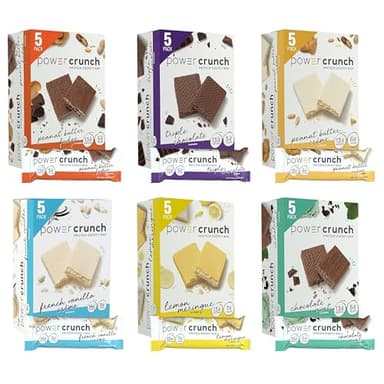 Power Crunch Protein Wafer Bars, Variety Pack, in 6 Flavors 1.4 Ounce Bars (30 Count). High Protein Snacks with Delicious Taste