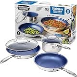 Granitestone Blue 5 Pc Stainless Steel Cookware Set, Kitchen Pots and Pans Set Non Stick, Kitchen Cookware Sets with Induction Cookware, Non Toxic, Dishwasher Safe…