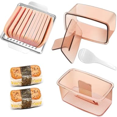 Musubi Press Mold, 2 Pack Onigiri Mold Hawaiian Musubi Maker Kit with 304 Stainless Steel Luncheon Meat Slicer for SPAM