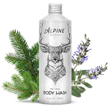 Alpine Provisions Natural & Organic Body Wash with Fir & Sage – Moisturizing Shower Gel with Aloe Vera, Coconut Oil & Essential Oils – Vegan, Sulfate-Free, Plastic-Free – 16.9 fl oz