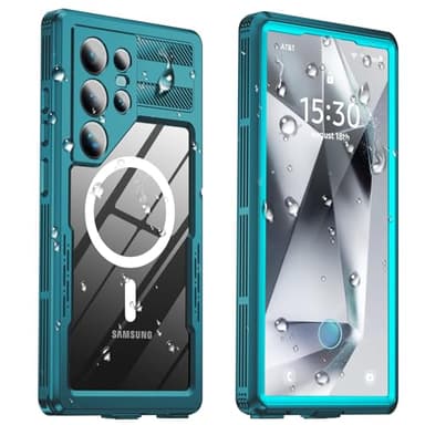 Haireca for Samsung Galaxy S24 Ultra Waterproof Case, [Fit for Magsafe] [Built-in Screen Protector] [Military Shockproof], IP68 Water Proof Rugged Heavy Duty Magnetic Case for S 24 Ultra 6.8", Teal