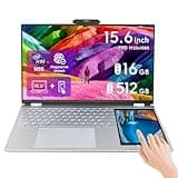 BINTEC 15.6 Inch LCD Screen + 7 Inch Touch Screen Dual Screen Laptop Computer for College Student & Business,16GB DDR4,Quad-Core Celeron N95（up to 3.4GHz）,Windows 11 (Silver/ 512G SSD)