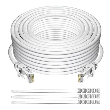 Adoreen Cat 6 Ethernet Cable 40 Ft-White, Outdoor & Indoor Snagless Long Round RJ45 Network Cable, POE, Soft Flexible Gbps Internet LAN Computer Patch Cord for Router Modem Switch Fast Gaming+ Ties