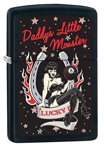 Zippo Lighter: Daddys Little Monster, Pin-Up Girl - Black Matte 78774