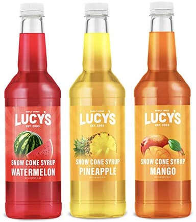 Lucy's Family Owned Shaved Ice Snow Cone Syrups - Watermelon, Pineapple, Mango - 32oz Syrup Bottles (Pack of 3) (Tropical Pack)