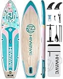 Hiwave Inflatable Paddle Board 11 '* 34 "* 6" Extra Wide Sup Board, 350lb Capicity Paddle Board for Adults, Suitable for Sea and Lakes, 2+1Family Board Green Pink