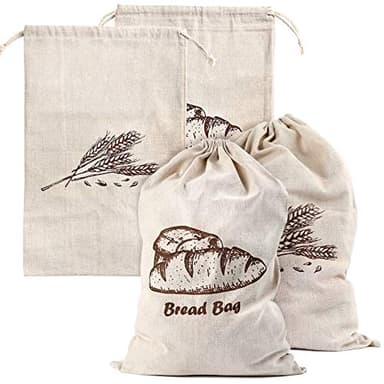 Augshy Linen Bread Bags for Homemade Bread Container, 4 Pcs 17.5 X11.5 Inches Unbleached & Reusable Bread Storage, Natural Large Storage for Artisan Bread