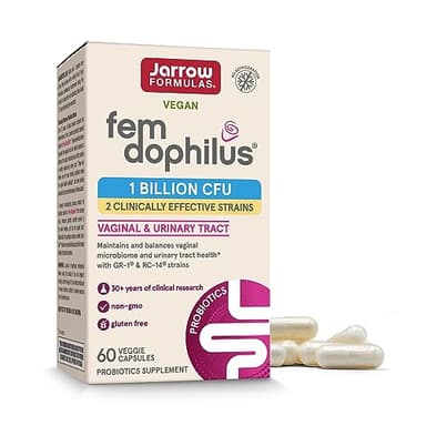 Jarrow Formulas Fem-Dophilus Vaginal Probiotics 1 Billion CFU With 2 Science-Backed Strains, Dietary Supplement For Vaginal & Urinary Tract Support, 60 Capsules, 60 Day Supply, Shelf-Stable Probiotics