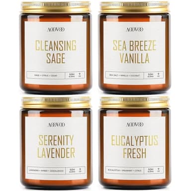 AOOVOO Scented Candles - 4PC Candle Set, 36 oz Soy Candles, Soy Candle for Home Scented, Lavender/Vanilla/Eucalyptus/Sage