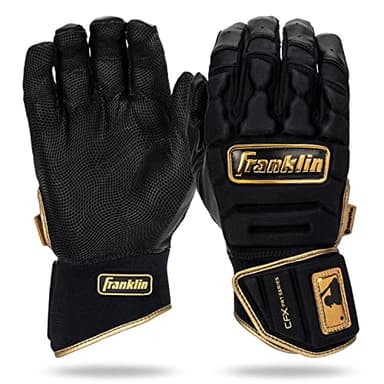Franklin Sports MLB Batting Gloves - CFX Pro PRT Heavy Duty Protective Baseball + Softball Batting Gloves - Adult Padded Reinforced Leather - Adult Medium - Black + Gold