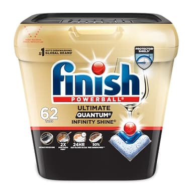 Finish Ultimate Quantum Infinity Shine Dishwasher Pods, New & Improved Formula, Dishwasher Detergent Dish Soap, Removes Burnt-On & Dried-On Stain, Degreasing, Scrubbing, & Shining Power, 62 Count